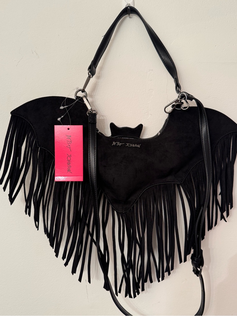 Betsey Johnson Black Bat Fringe Shoulder Bag